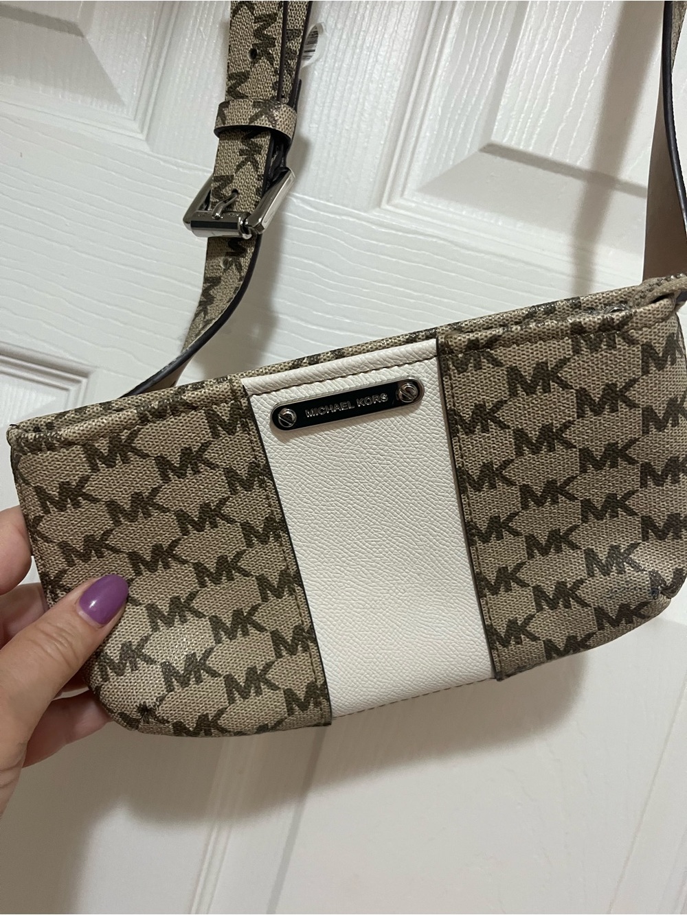 MICHAEL Michael Kors Brown and White MK Logo belt  Wristlet wallet / bag.